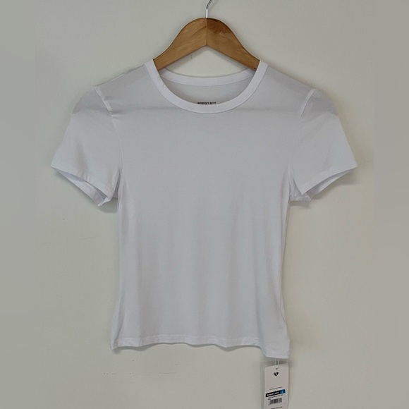 Women's Best Size Small Smooth Contour Midi Short Sleeve T-Shirt White - Picture 5 of 10